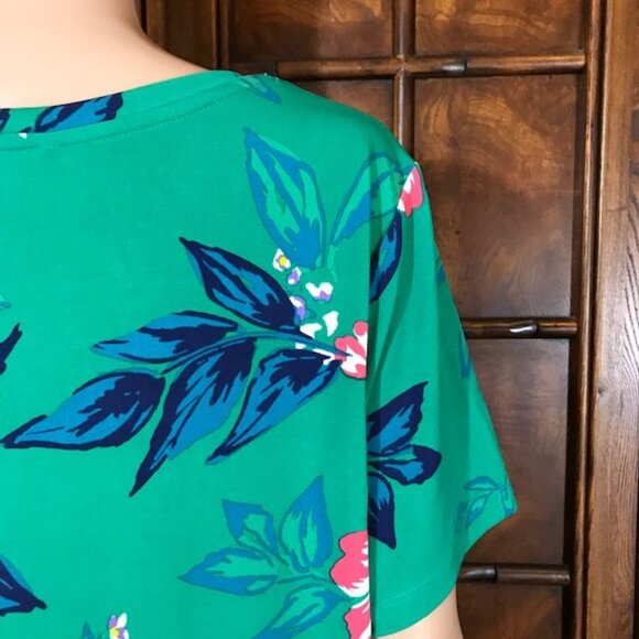 Iman Green Tropical Floral Print Jersey Top - Picture 12 of 16